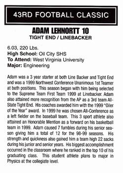 2000 Big 33 Pennsylvania High School #NNO Adam Lehnortt Back