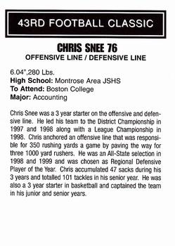 2000 Big 33 Pennsylvania High School #NNO Chris Snee Back