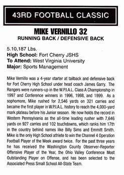 2000 Big 33 Pennsylvania High School #NNO Mike Vernillo Back