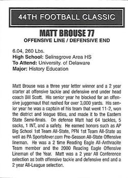 2001 Big 33 Pennsylvania High School #NNO Matt Brouse Back