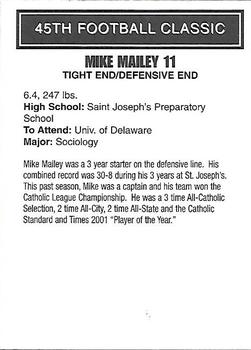 2002 Big 33 Pennsylvania High School #NNO Mike Mailey Back