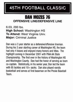 2002 Big 33 Pennsylvania High School #NNO Dan Mozes Back