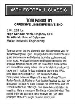 2002 Big 33 Pennsylvania High School #NNO Tom Parks Back