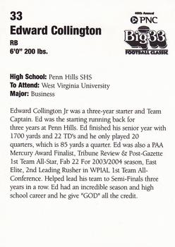 2005 Big 33 Pennsylvania High School #NNO Edward Collington Back
