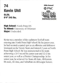 2006 Big 33 Pennsylvania High School #NNO Kevin Uhll Back