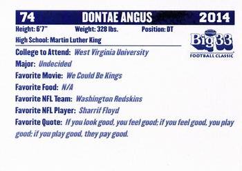 2014 Big 33 Pennsylvania High School #NNO Dontae Angus Back