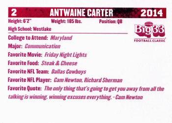 2014 Big 33 Maryland High School #NNO Antwaine Carter Back