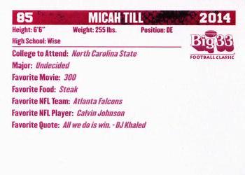 2014 Big 33 Maryland High School #NNO Micah Till Back