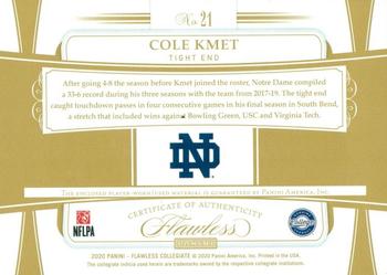 2020 Panini Flawless Collegiate - Rookie Dual Patches Emerald #21 Cole Kmet Back