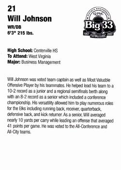 2007 Big 33 Ohio High School #NNO Will Johnson Back