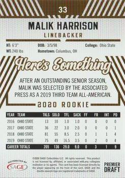 2020 SAGE HIT - Green #33 Malik Harrison Back