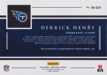 2020 Panini Impeccable - Impeccable Nickname Autographs #IN-DH Derrick Henry Back
