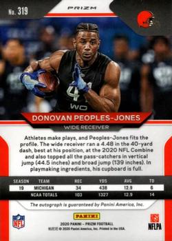 2020 Panini Prizm - Rookie Autographs #319 Donovan Peoples-Jones Back
