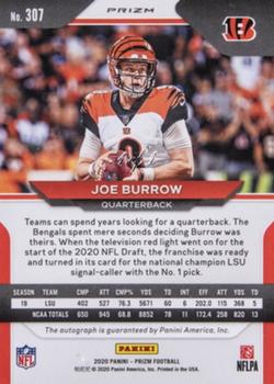 2020 Panini Prizm - Rookie Autographs Prizm White Sparkle #307 Joe Burrow Back