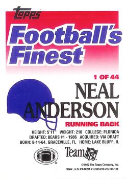 1992 Finest #1 Neal Anderson Back