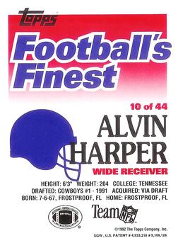 1992 Finest #10 Alvin Harper Back