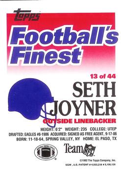 1992 Finest #13 Seth Joyner Back