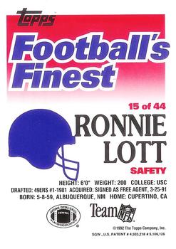 1992 Finest #15 Ronnie Lott Back