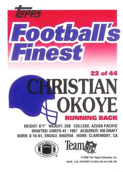 1992 Finest #22 Christian Okoye Back