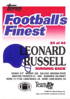 1992 Finest #24 Leonard Russell Back