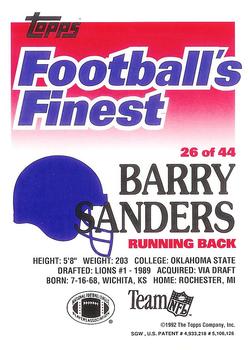 1992 Finest #26 Barry Sanders Back