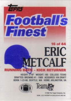 1992 Finest #16 Eric Metcalf Back