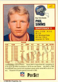 1988 Pro Set Test #7 Phil Simms Back