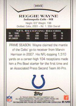 2010 Topps Prime #103 Reggie Wayne  Back