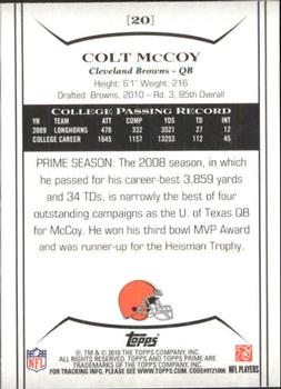 2010 Topps Prime #20 Colt McCoy  Back