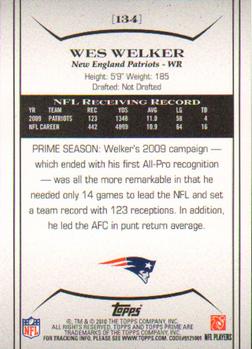 2010 Topps Prime #134 Wes Welker  Back