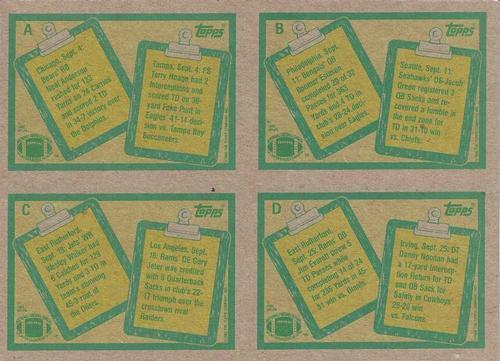 1989 Topps - Wax Box Bottom Panels #A / B / C / D Neal Anderson / Terry Hoage / Boomer Esiason / Jacob Green / Wesley Walker / Gary Jeter / Jim Everett / Danny Noonan Back