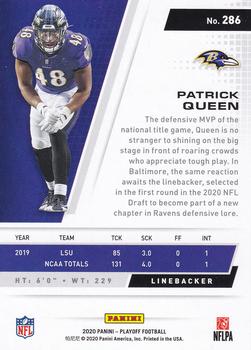 2020 Panini Playoff #286 Patrick Queen Back