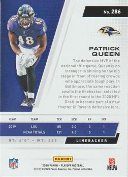 2020 Panini Playoff - Goal Line #286 Patrick Queen Back