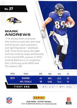 2020 Panini Playoff - Red Zone #27 Mark Andrews Back