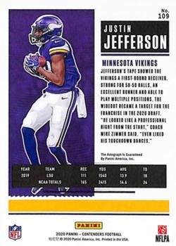 2020 Panini Playoff - Rookie Ticket RPS Preview Red #109 Justin Jefferson Back