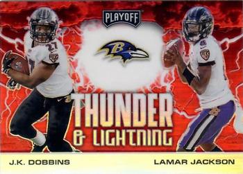 2020 Panini Playoff - Thunder & Lightning Red #TL-1 J.K. Dobbins / Lamar Jackson Front