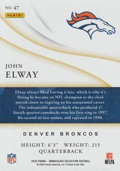 2020 Panini Immaculate Collection - Blue #47 John Elway Back