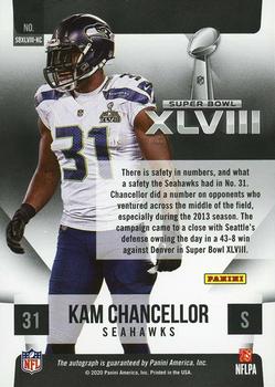 2020 Panini Immaculate Collection - 2019 Super Bowl Signatures Prizm #SBXLVIII-KC Kam Chancellor Back
