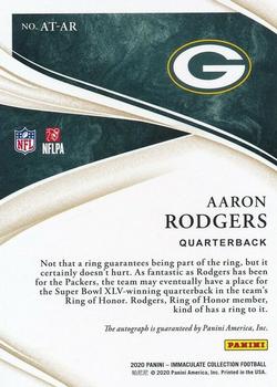 2020 Panini Immaculate Collection - All-Time Greats Signatures #AT-AR Aaron Rodgers Back