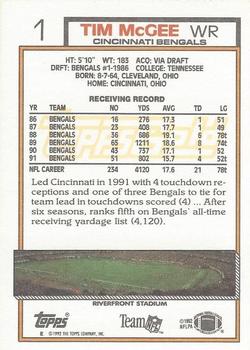 1992 Topps - Gold #1 Tim McGee Back