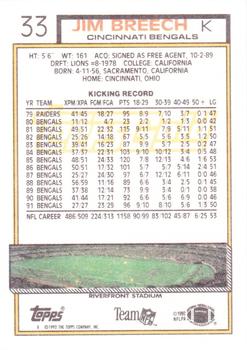 1992 Topps - Gold #33 Jim Breech Back