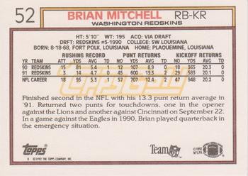 1992 Topps - Gold #52 Brian Mitchell Back
