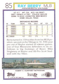 1992 Topps - Gold #85 Ray Berry Back