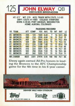 1992 Topps - Gold #125 John Elway Back