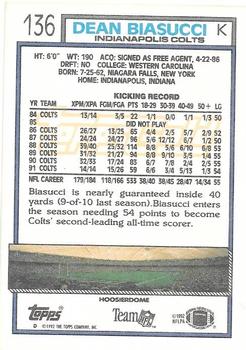 1992 Topps - Gold #136 Dean Biasucci Back