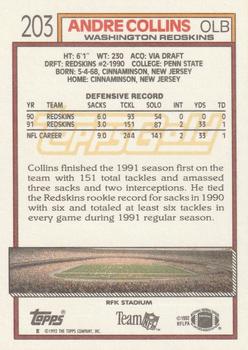 1992 Topps - Gold #203 Andre Collins Back