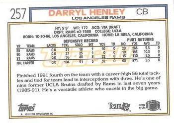 1992 Topps - Gold #257 Darryl Henley Back