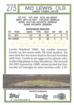 1992 Topps - Gold #273 Mo Lewis Back