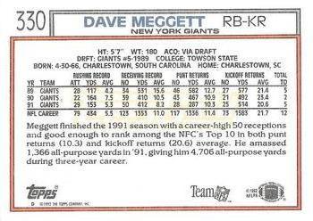 1992 Topps - Gold #330 Dave Meggett Back