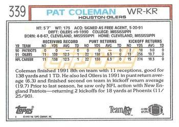 1992 Topps - Gold #339 Pat Coleman Back